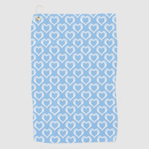 Blue White Hearts Pattern Golf Towel