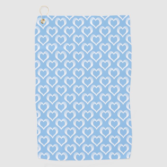 Blue White Hearts Pattern Golf Towel (Front)