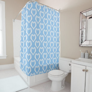 Blue White Hearts Pattern Shower Curtain