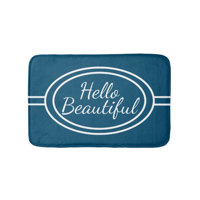 Blue & White Hello Beautiful Bath Mat (Front)