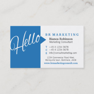 Blue & white hello speech quote business card