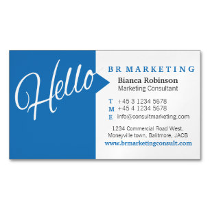 Blue white hello speech quote business cards