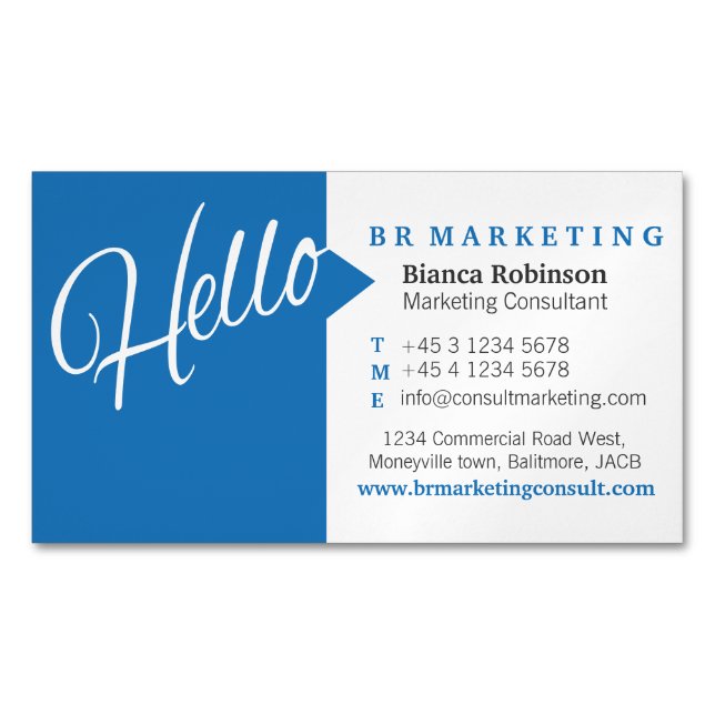Blue white hello speech quote business cards (Front)