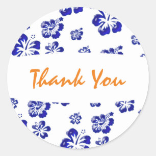 Blue & White Hibiscus Flower Floral Party Sticker