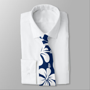 Blue & white hibiscus tie