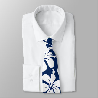 Blue & white hibiscus tie