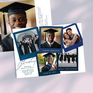 Blue White High School COLLAGE Photo Graduation Announcement