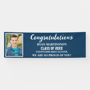 Blue White High School College Graduation Photo Banner
