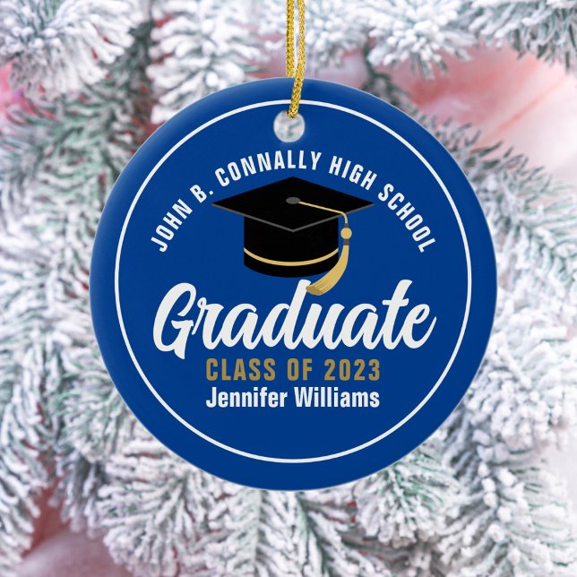 Blue White High School Graduate Personalised 2025 Ceramic Tree Decoration (Creator Uploaded)