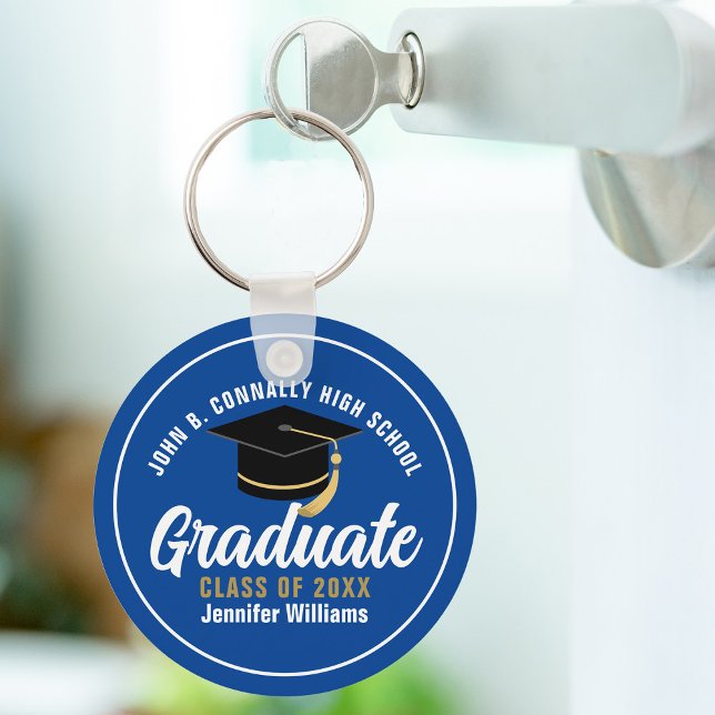 Blue White High School Graduate Personalized 2024 Key Ring (Creator Uploaded)