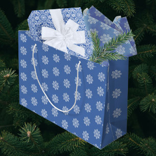 Blue White Holiday Chinoiserie Snowflake  Large Gift Bag