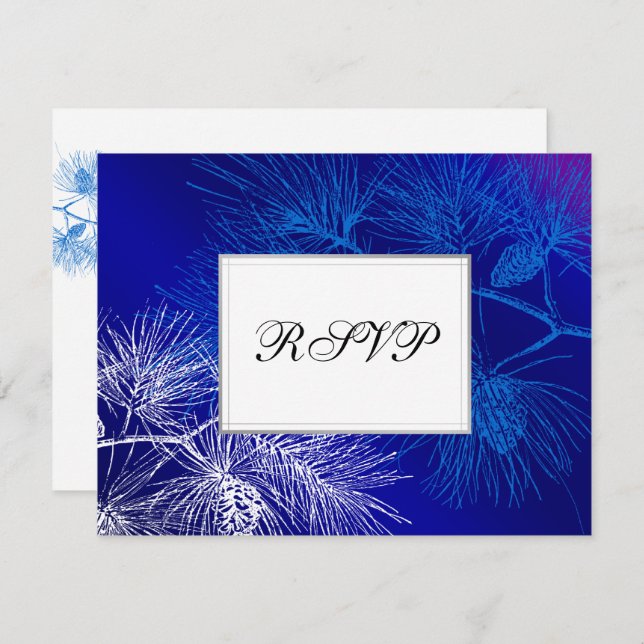Blue White Holiday Pine Custom RSVP Cards (Front/Back)