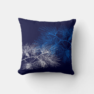 Blue White Holiday Pine Throw Pillow
