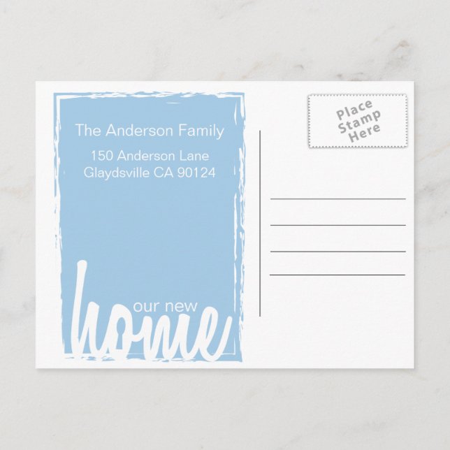 Blue & White Home Key Lock New Home Announcement (Back)