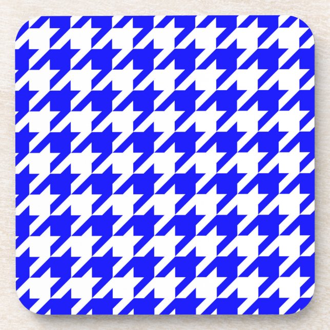 Blue White Houndstooth Check Coaster (Front)