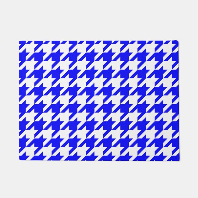 Blue White Houndstooth Check Doormat (Front)