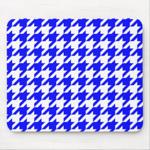 Blue White Houndstooth Check Mouse Mat