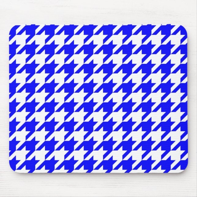 Blue White Houndstooth Check Mouse Mat (Front)