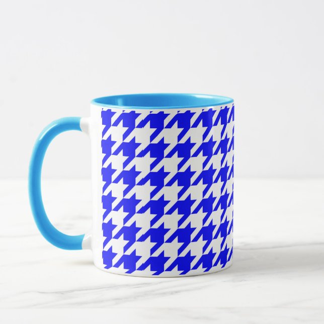 Blue White Houndstooth Check Mug (Left)
