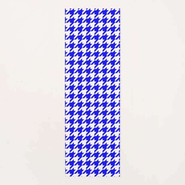 Blue White Houndstooth Check Yoga Mat (Front)