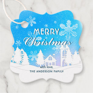 Blue White House Snowflakes Xmas Happy New Year  Favour Tags