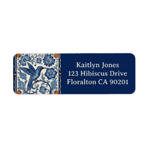 Blue & White Hummingbird Personalized Name Address