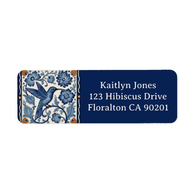 Blue & White Hummingbird Personalized Name Address (Front)
