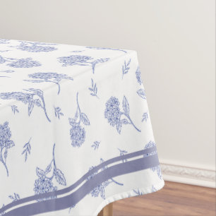Blue & White Hydrangea Botanical Toile Pattern Tablecloth