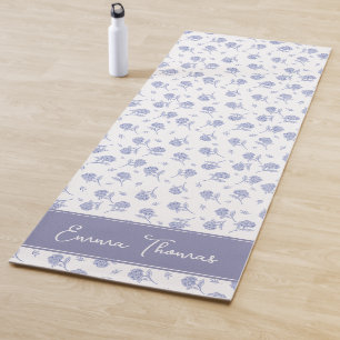 Blue & White Hydrangea Botanical Toile Personalise Yoga Mat