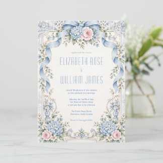 Blue White Hydrangea Elegant Wedding Invitation