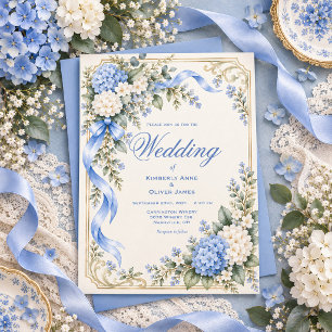 Blue White Hydrangea Elegant Wedding Invitation