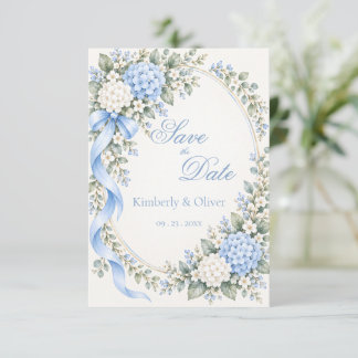 Blue White Hydrangea Elegant Wedding Save The Date