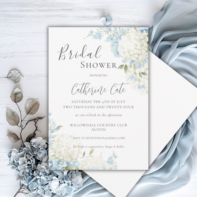 Blue White Hydrangea Floral Bridal Shower Invitation (Creator Uploaded)