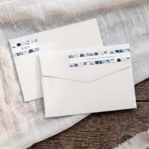 Blue & White Hydrangea Floral Return Address Wrap Around Label