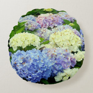Blue-White-Hydrangea Flowers-ROUND PILLOW