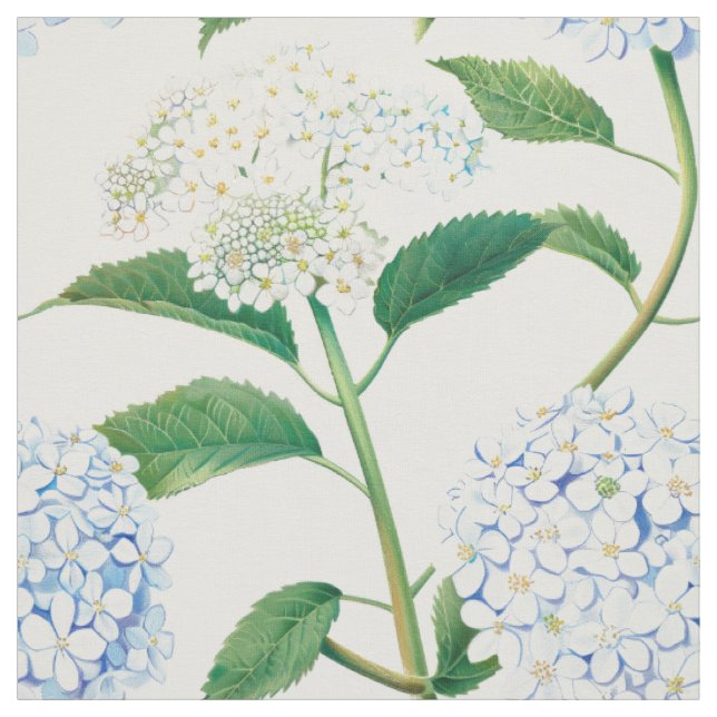 Blue White Hydrangea Garden Pattern Fabric (Swatch)