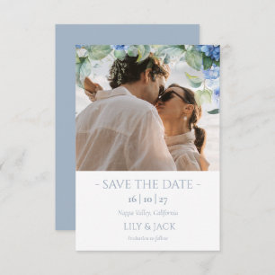  Blue & White Hydrangea Photo Save The Date Card