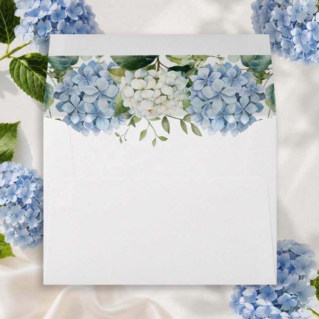 Blue White Hydrangea Wedding Invite Envelope (Creator Uploaded)