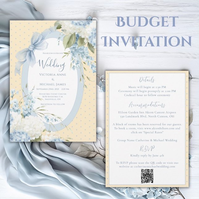 Blue White Hydrangeas Elegant Budget Wedding Invitation (Creator Uploaded)