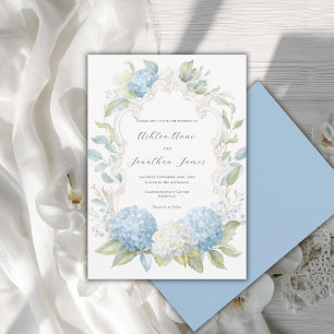 Blue White Hydrangeas Elegant Wedding Invitation