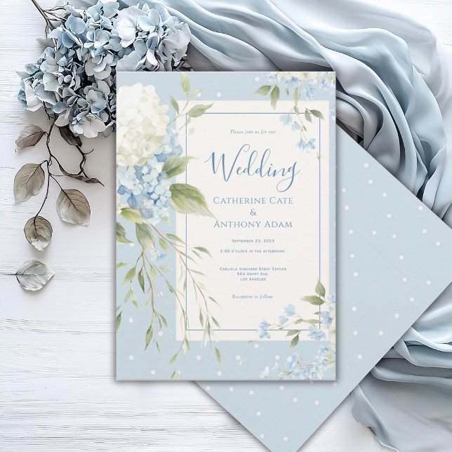 Blue White Hydrangeas Vintage Elegant Wedding Invitation (Creator Uploaded)
