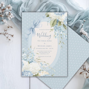 Blue White Hydrangeas Vintage Elegant Wedding  Invitation