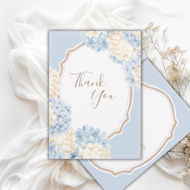 Blue & White Hydrangeas Vintage Wedding Thank You Card (Creator Uploaded)