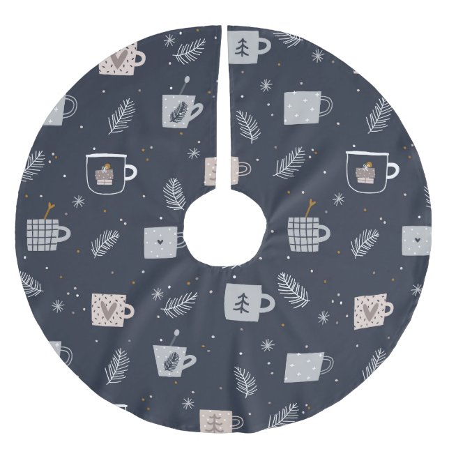 Blue white Hygee tea cups coffee mugs festive  Brushed Polyester Tree Skirt (Front)