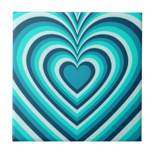 Blue White Hypnotic Heart Love Pattern Tile