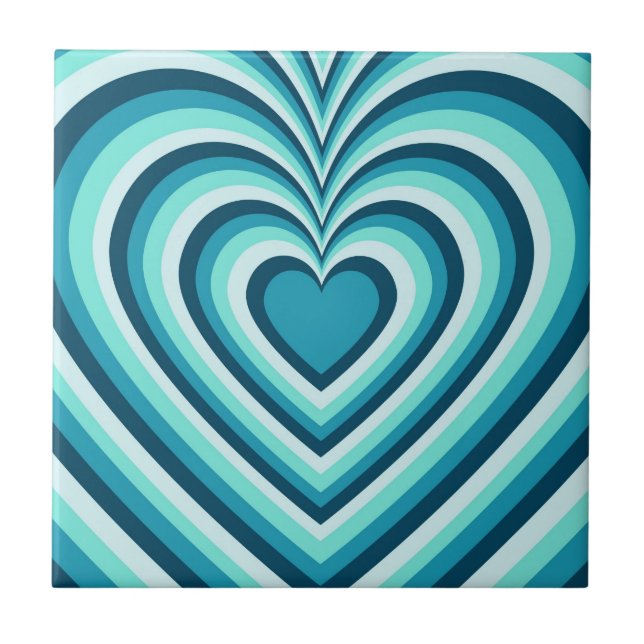 Blue White Hypnotic Heart Love Pattern Tile (Front)