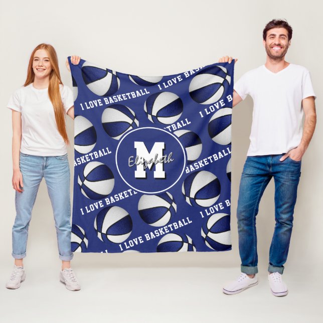 blue white I love basketball team colours Fleece Blanket (In Situ)