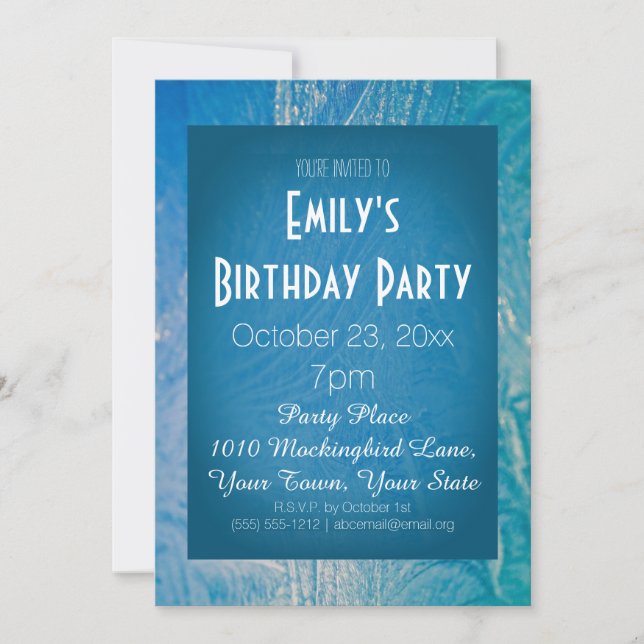 Blue & White Ice Winter Wonderland Birthday Party Invitation (Front)