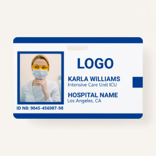 Blue White ICU Nurse ID Photo Badge  ID Badge