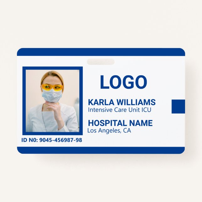 Blue White ICU Nurse ID Photo Badge  ID Badge (Front)